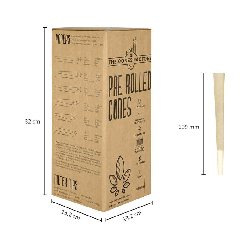 KING SIZE 109MM PRE ROLLED CONES, BOX OF 800 CONES, HIMALAYAN TAN