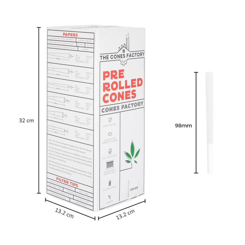 98mm Pre Rolled Cones - French White - 800
