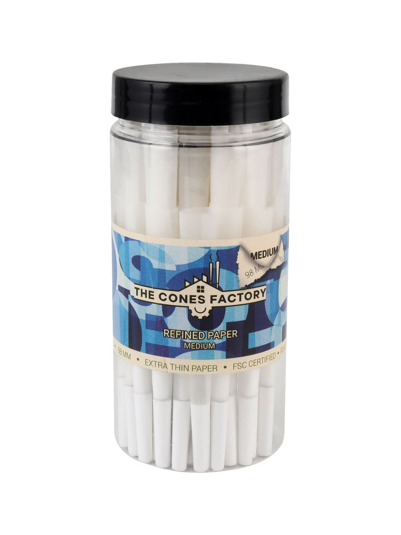 STANDARD (98MM) PRE ROLLED CONES - French White - JAR OF 50 CONES - The Cones Factory