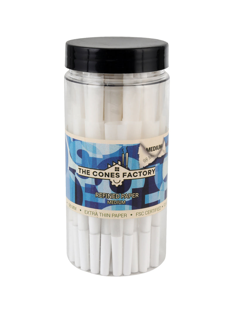 CÔNES PRÉ-ROULÉS STANDARD (98MM) - Blanc Français - POT DE 50 CÔNES