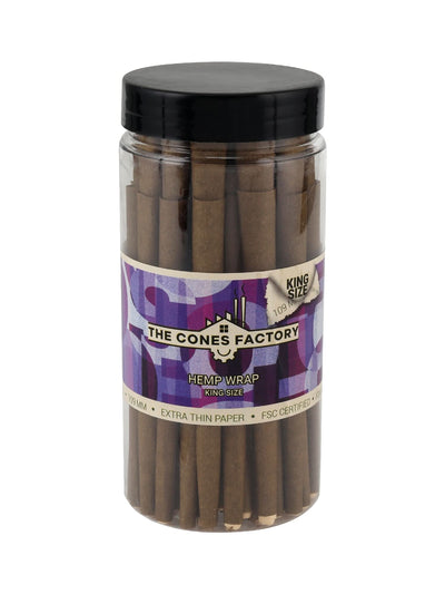 KING SIZE 109MM - BROWN HEMP WRAP BLUNT - JAR OF 50 CONES - The Cones Factory