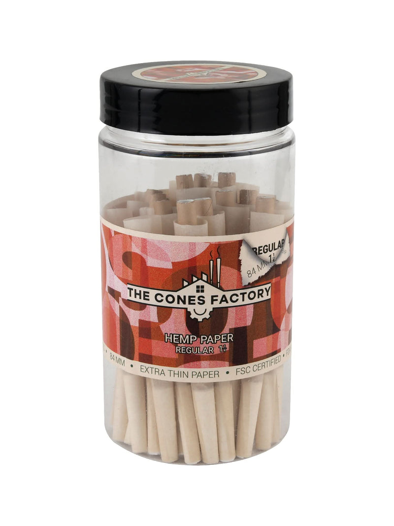1 - 1/4 (84MM) PRE ROLLED CONES - 100% ORGANIC HEMP - JAR OF 50 CONES - The Cones Factory