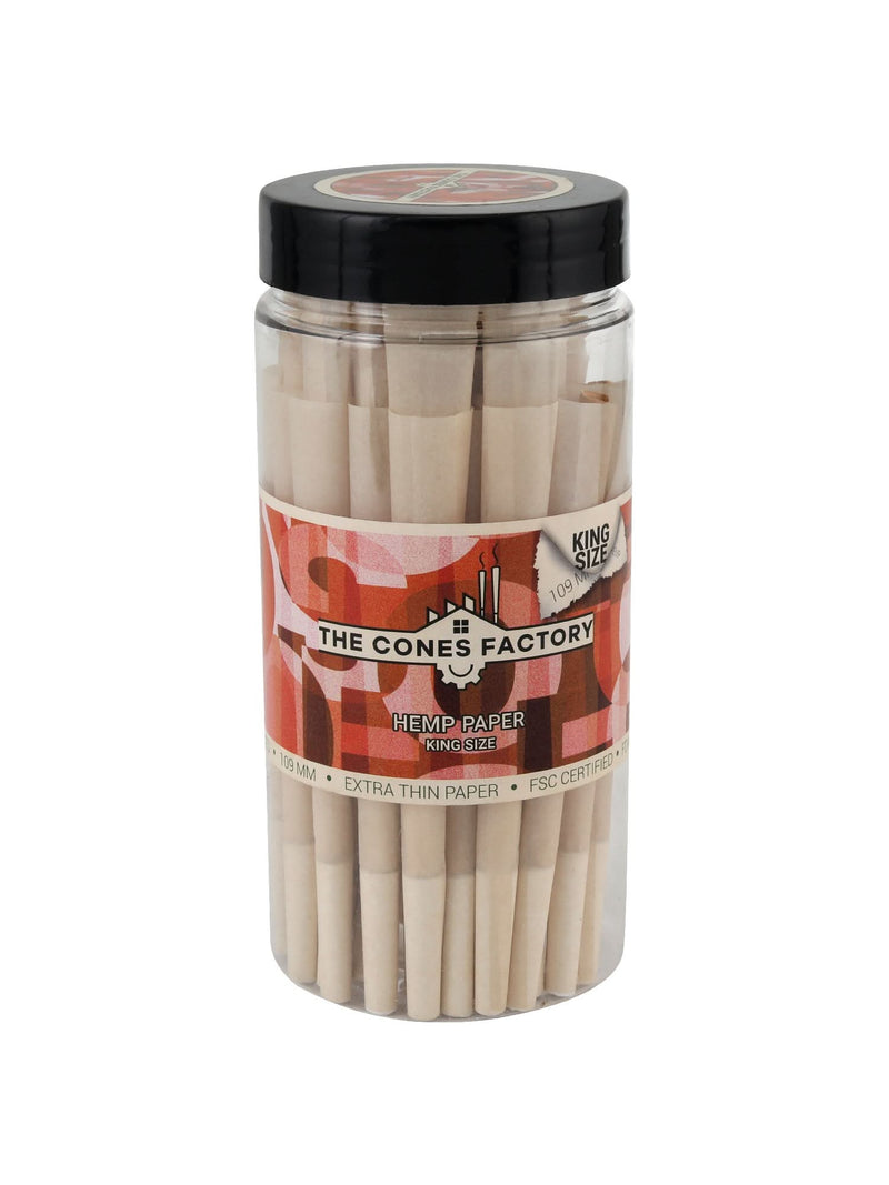 KING SIZE 109MM PRE ROLLED CONES - 100% ORGANIC HEMP - JAR OF 50 CONES - The Cones Factory