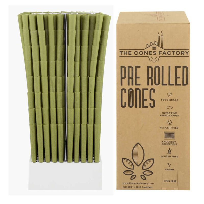 84MM (1 1/4 SIZE) BLUNT CONES, BOX OF 900 CONES, HEMP WRAPPER Green Hemp - The Cones Factory