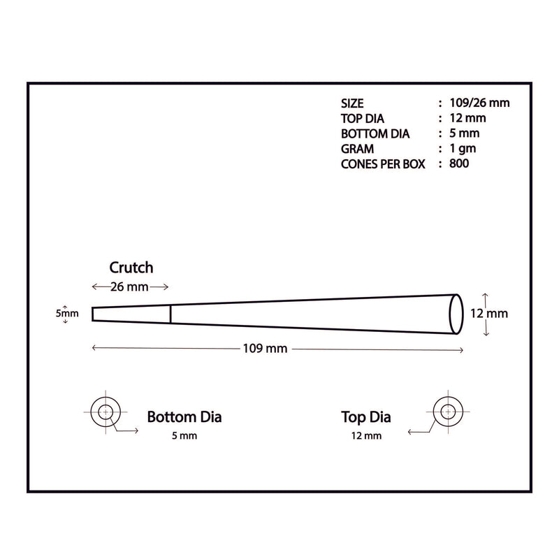 KING SIZE 109MM PRE ROLLED CONES, BOX OF 800 CONES, HIMALAYAN TAN