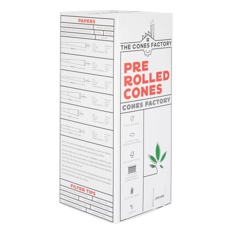 King Size 109mm Pre Rolled Cones - French White - Box of 800 Cones