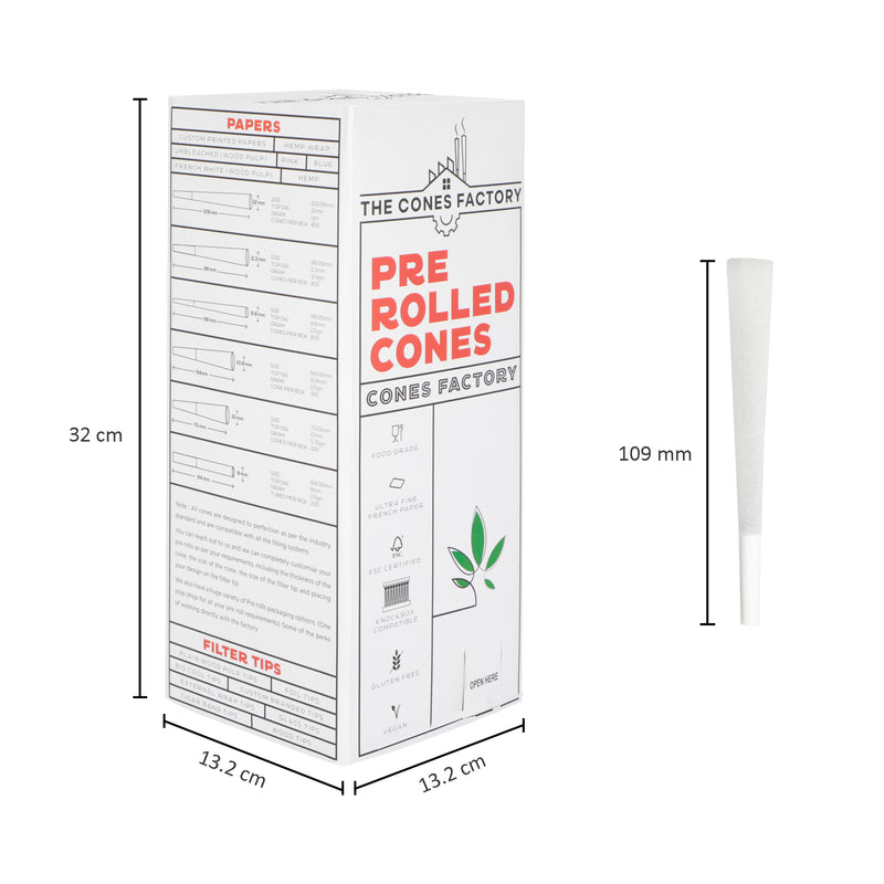 King Size 109mm Pre Rolled Cones - French White - Box of 800 Cones